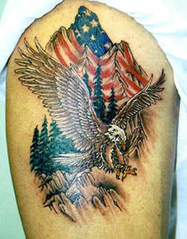 Tattoos  American Flag  Eagles on Eagle   American Flag Mountains   Lions Lair Tattoo  Llc     A Tattoo